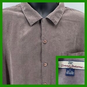 Tommy Bahama XL‎ Silk Brown Pineapple Print Short Sleeve Button Up Camp Shirt